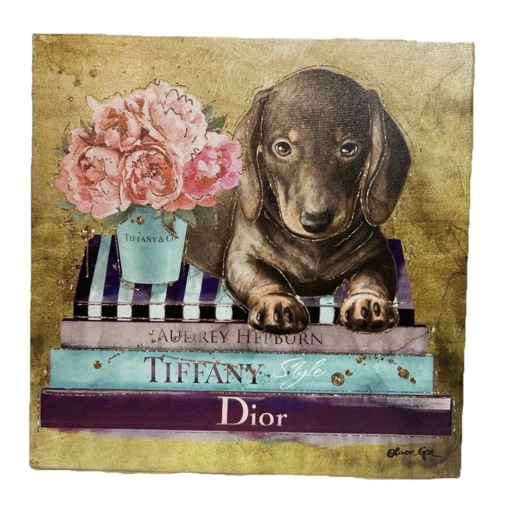 Oliver Gal 12x12 Canvas – Dachshund Dog Tiffany Dior Fashion Décor